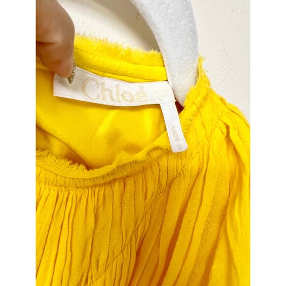 Chloe Flutter Sleeve Pleated Virgin Wool Midi Dress Truly Yellow Women's 36 / 4 - Picture 3 of 6